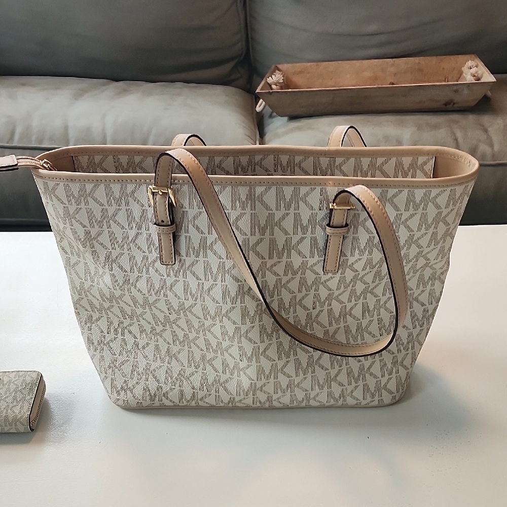 Michael Kors Cream Tote with Leather Accents